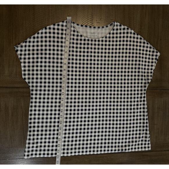 J. Jill Luxe Supima Relaxed Tee Black White Checked Top Women’s Size Petite MP - Picture 6 of 10